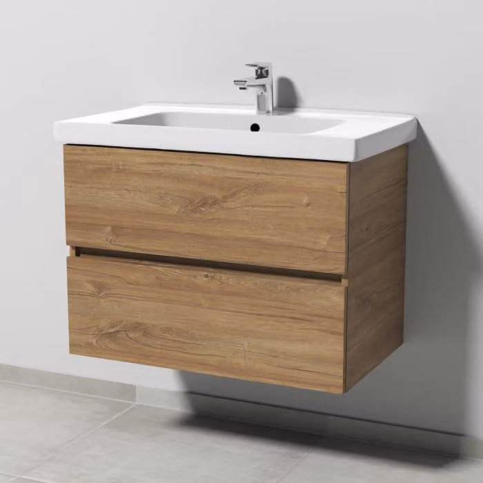 Combinazione lavabo Sanipa Solo One Harmonia con lavabo in Vetroceramica da 80 cm e 2 cassetti