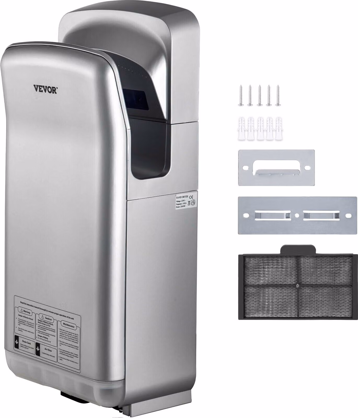 Asciugamani 2 kW Asciugamani elettrico commerciale Filtro HEPA Asciugamani a parete Velocità dell'aria 100 m/s Asciugamani 8-10 secondi per asciugare le mani