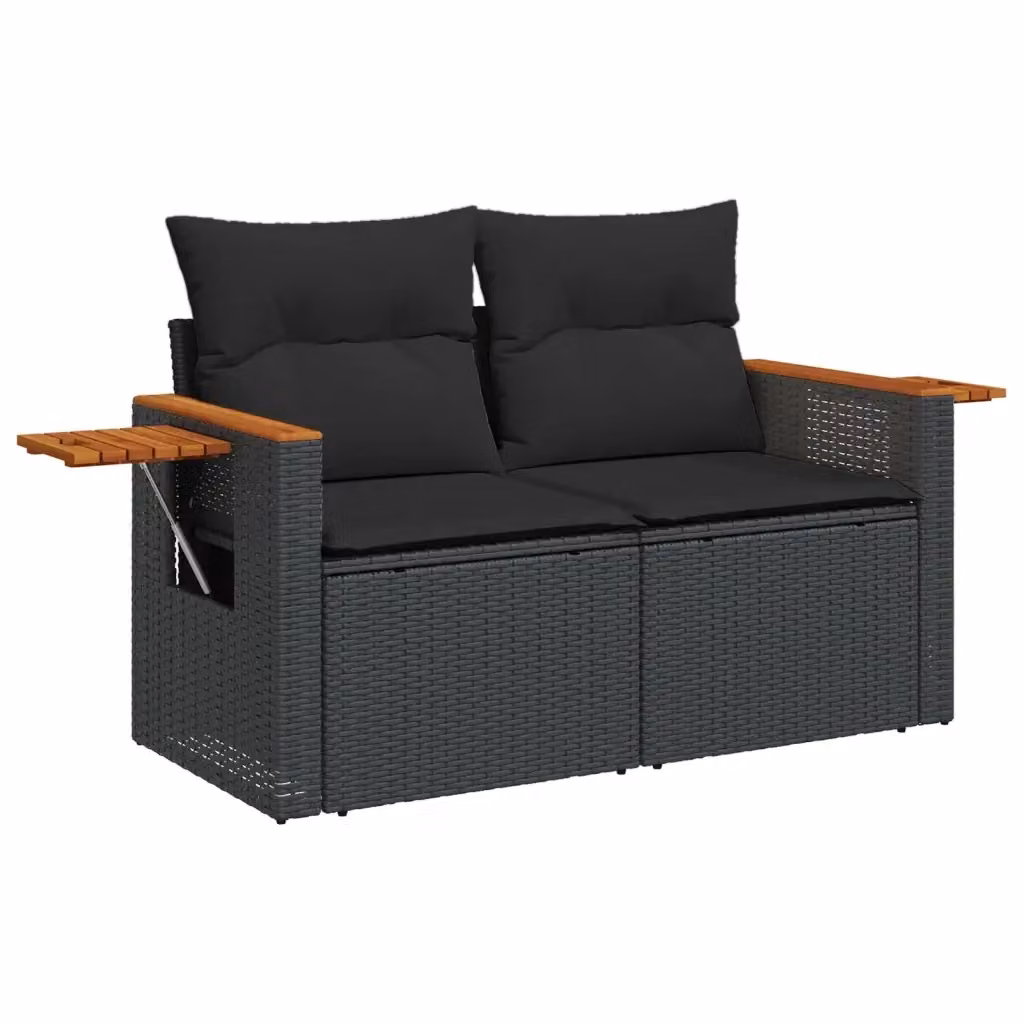 Divano da giardino a 2 posti vidaXL in polyrattan nero con cuscini e coperture rimovibili L: 124 cm, P: 69 cm, H: 62 cm – 2