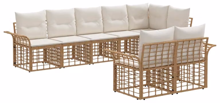 Set di divani da esterno 8 pcs Naturale e Bianco Crema