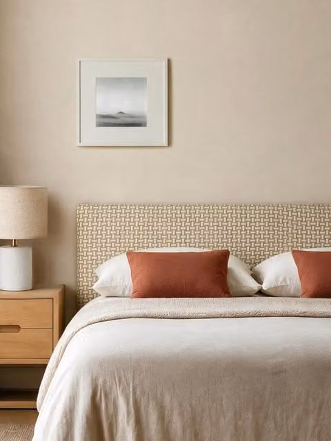 Testiera imbottita Maurel Kenay Home beige con design geometrico moderno
