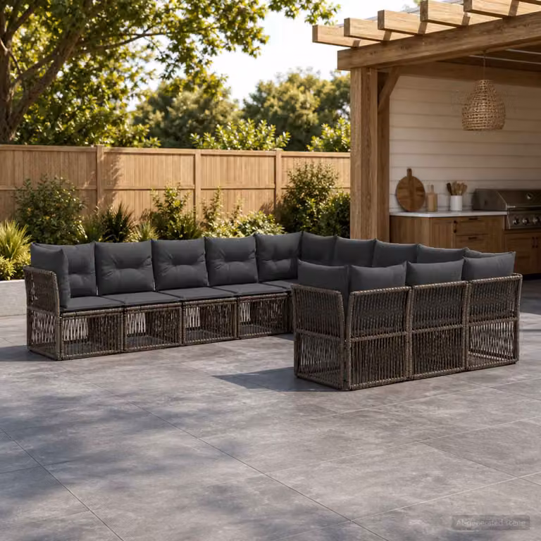 Set Divano da Giardino vidaXL 11 pz Grigio in Polyrattan con Struttura in Acciaio e Cuscini Inclusi