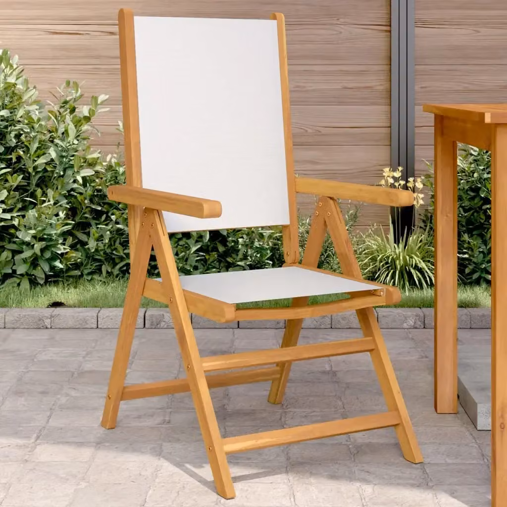 Set di 2 sedie da giardino con braccioli in legno di acacia e tessuto bianco e beige – 2