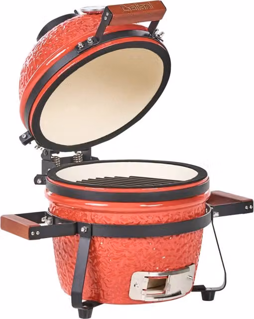 Grill a carbonella in ceramica rossa per barbecue stile Kamado con coperchio e griglia di cottura con termometro