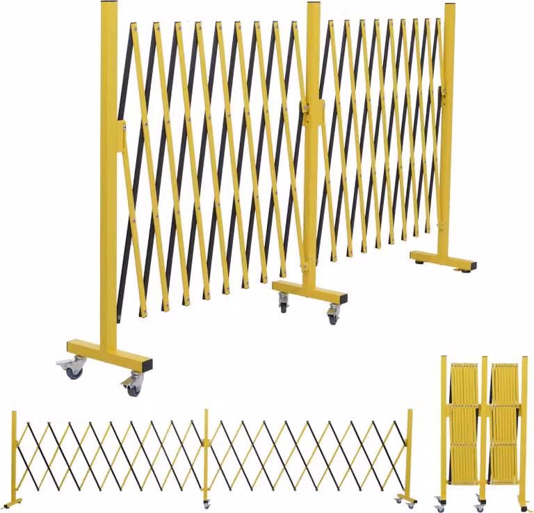 Barriera in alluminio HWC-B34, barriera a forbice con rotelle, estensibile 110x60-500 cm ~ giallo-nero