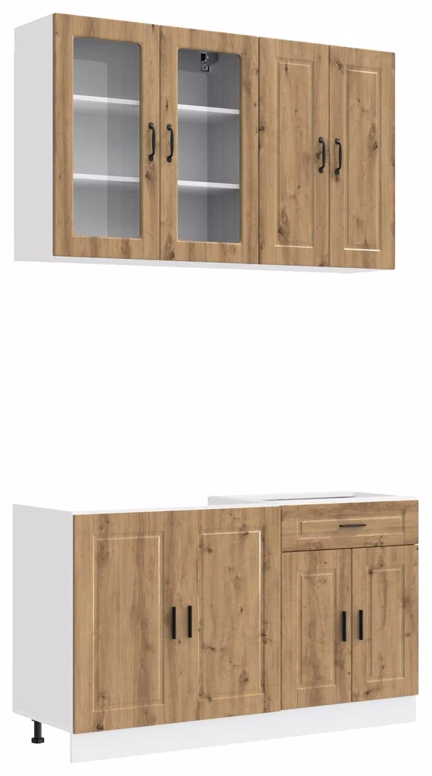 Set da cucina PORTO, composto da 4 elementi, realizzato in materiale composito effetto legno "Artisan Rovere"