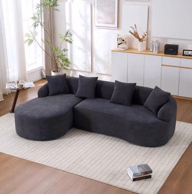 Divano angolare sinistro 243x150x67 cm grigio scuro in ciniglia; senza attrezzi