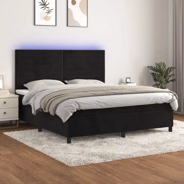 Letto Ibrido vidaXL in Velluto Nero con Illuminazione LED e Porte USB L/P: 180 x 200 cm – 1