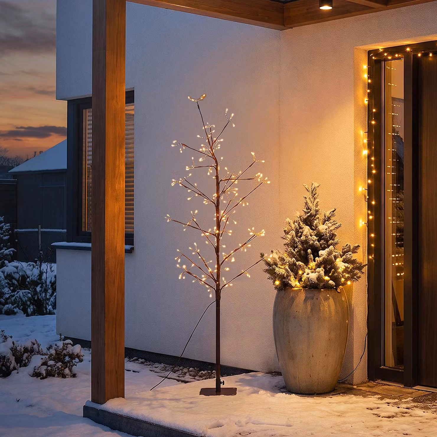ECD Germany, albero di luci LED da esterno, altezza 150 cm, decorazione natalizia illuminata, albero di Natale in metallo, adatto per interni ed esterni, 855 LED, luce bianca calda, illuminazione natalizia