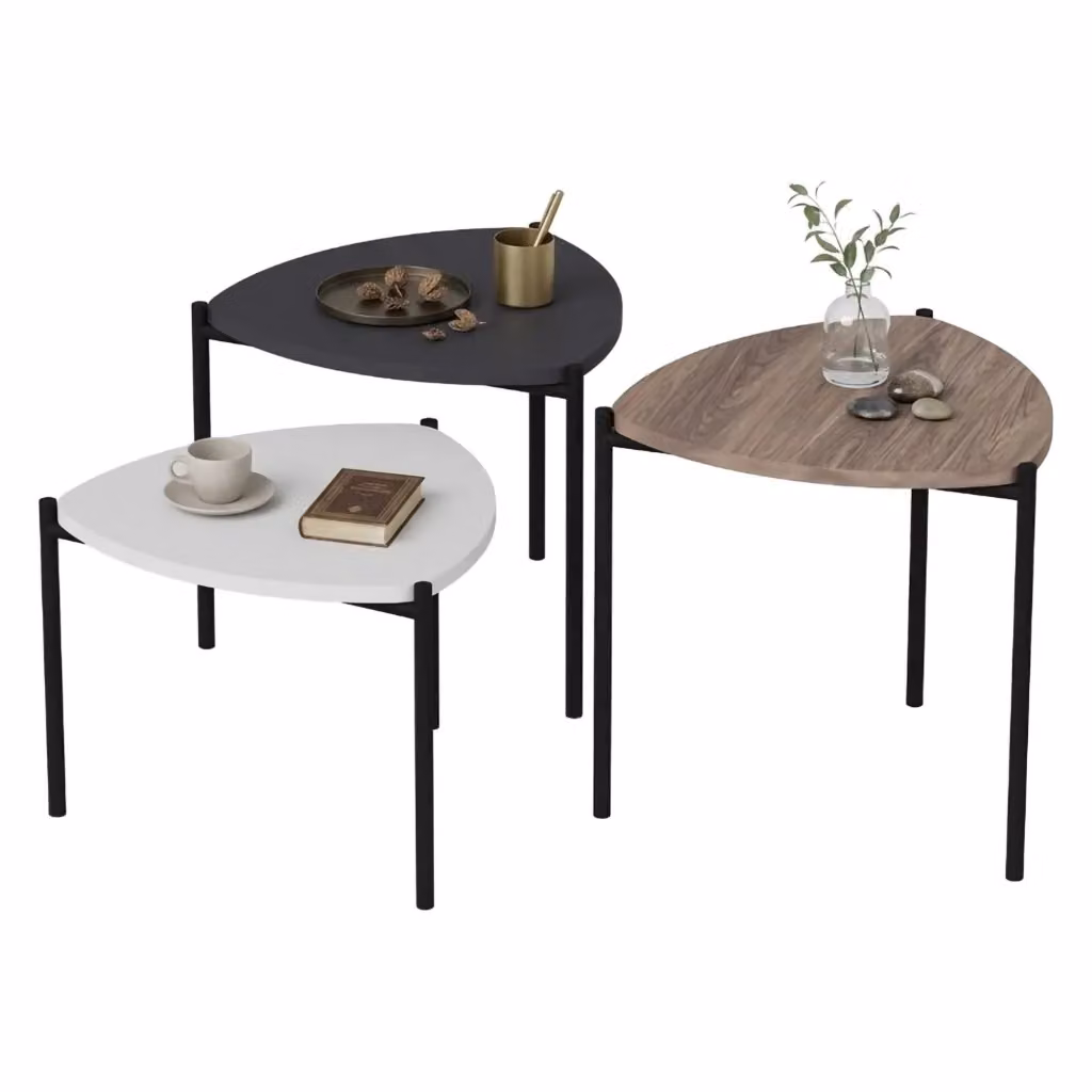 Set di 3 tavolini da salotto nidi DMORA, design moderno rotondo, colore nero e marrone, L/P/H: 45 x 45 x 45 cm – 2