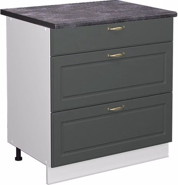 Mobiletto base per cucina Fame-Line Verde-oro rustico/Bianco 80 cm con 3 cassetti, PL Antracite Vicco