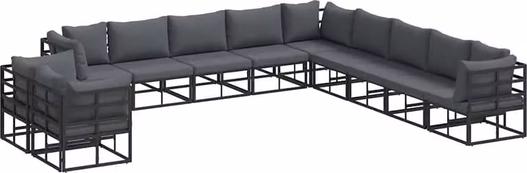 Set Divano da Giardino con cuscino 11 pcs Nero Alluminio