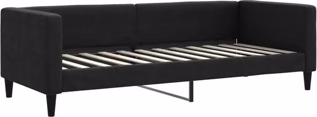 Letto singolo moderno in tessuto nero con struttura imbottita e braccioli L/P/H: 90 x 200 x 68 cm – 1
