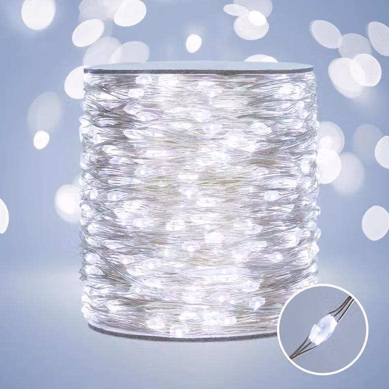 Catena luminosa a LED, lunghezza 160 metri, 1600 LED, luce bianca fredda, con telecomando