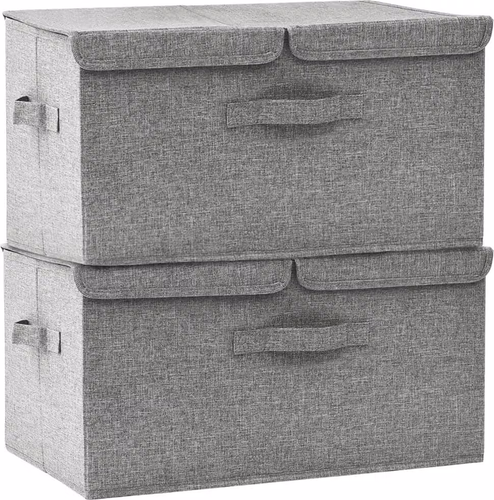 Scatole Portaoggetti 2pz in Tessuto 50x30x25 cm Grigio