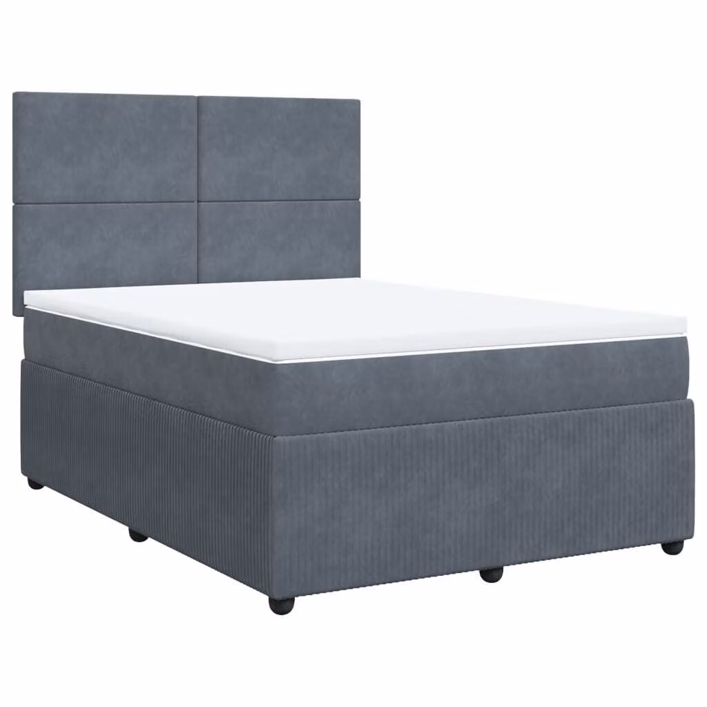 Giroletto a Molle con Materasso Grigio Scuro 140x200 cm Velluto