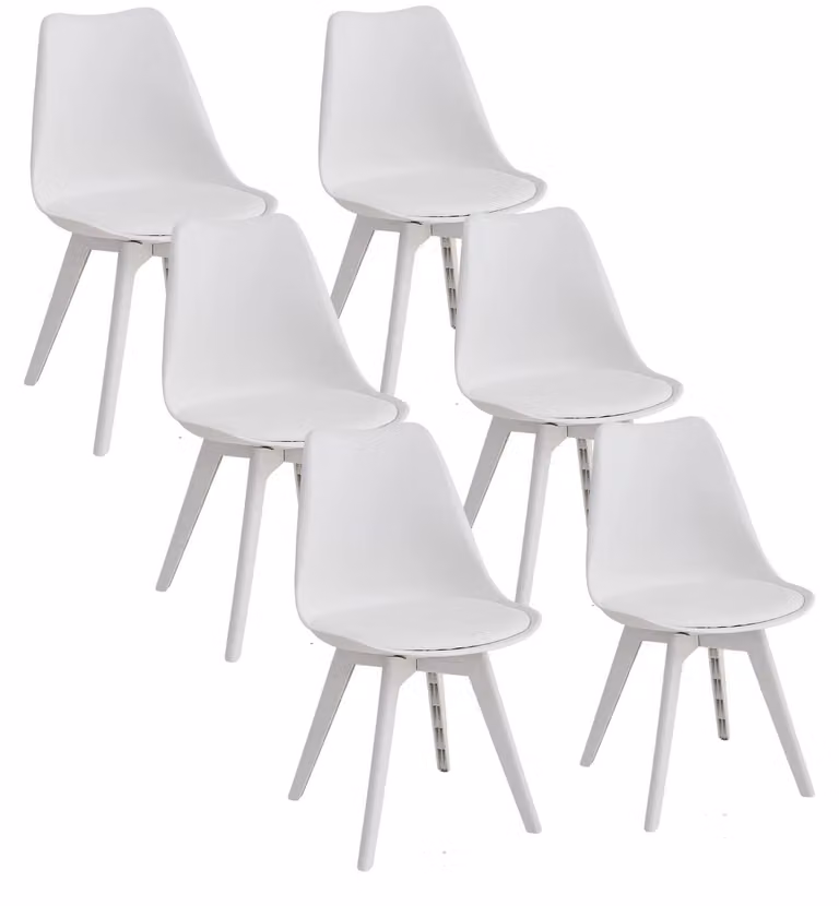 Sedie da pranzo moderne - Set da 6 - Rivestite in ecopelle - Struttura in plastica con schienale alto - Ideali per sala da pranzo e cucina - Gambe bianche
