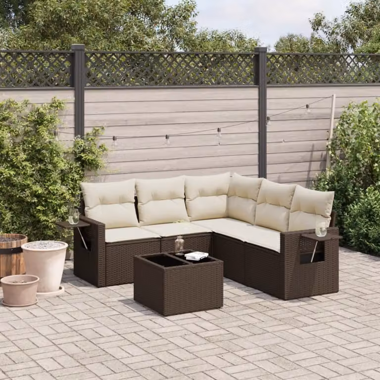 Maison Exclusive - Set Divano da Giardino 6 pz con Cuscini Marrone in Polyrattan