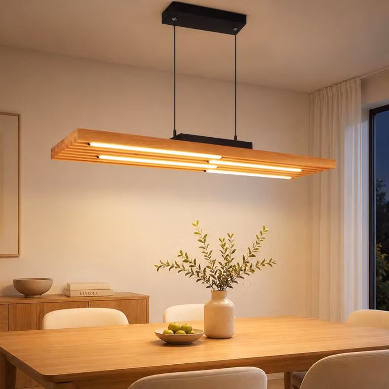 Lampada a sospensione ZMH, ideale per la tavola da pranzo, in legno, 33W, lampada a sospensione dimmerabile con telecomando, lampada a sospensione per la cucina, regolabile in altezza, colore nero, adatta per sala da pranzo e soggiorno