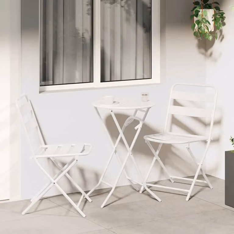 Set Bistro da Giardino vidaXL 3 pz Bianco Acciaio Inox