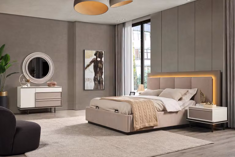 Schlafzimmer Set Bett 2xNachttische Schminktisch Luxus 5tlgDesign