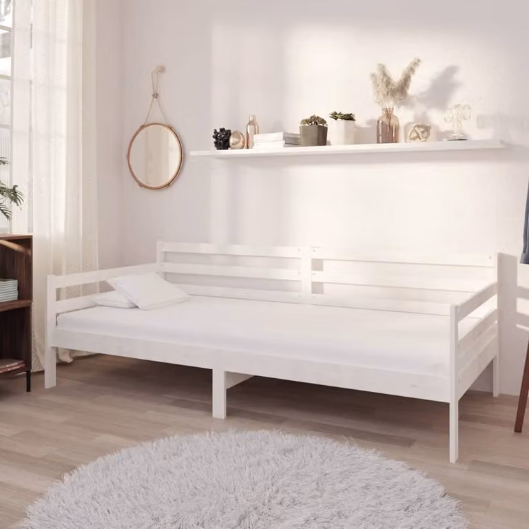 The Living Store Letto da giorno con materasso 90x200 cm in legno di pino massiccio bianco