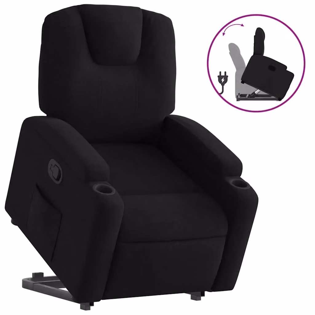 Poltrona Alzapersona Reclinabile con Assistenza Elettrica vidaXL in Tessuto Nero con Braccioli – 2