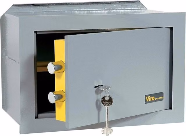 Cassaforte meccanica a muro Viro in acciaio grigio con serratura a doppia mappa L: 42 cm, P: 30 cm, H: 20 cm