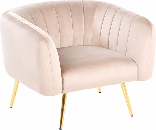 Poltrona Beliani in Velluto Beige con Struttura in Metallo Dorato e Schienale Tondo Stile Glamour L: 76 cm, P: 70 cm, H: 85 cm
