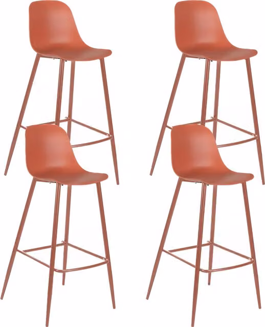 Sgabello da cucina E-Stylo con poggiapiedi in design scandinavo, seduta e schienale in polipropilene e gambe in metallo, L: 47.5 cm, P: 47 cm, H: 91.5 cm, Ruggine