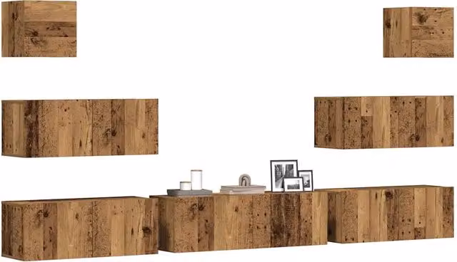 Set Mobile TV 7 pz Montato a Parete Legno Antico in Truciolato 3329019