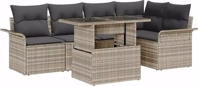 Set Divano da Giardino vidaXL 6 pz a Forma a L Grigio con Tavolino e Ottoman in Rattan e Metallo – 2