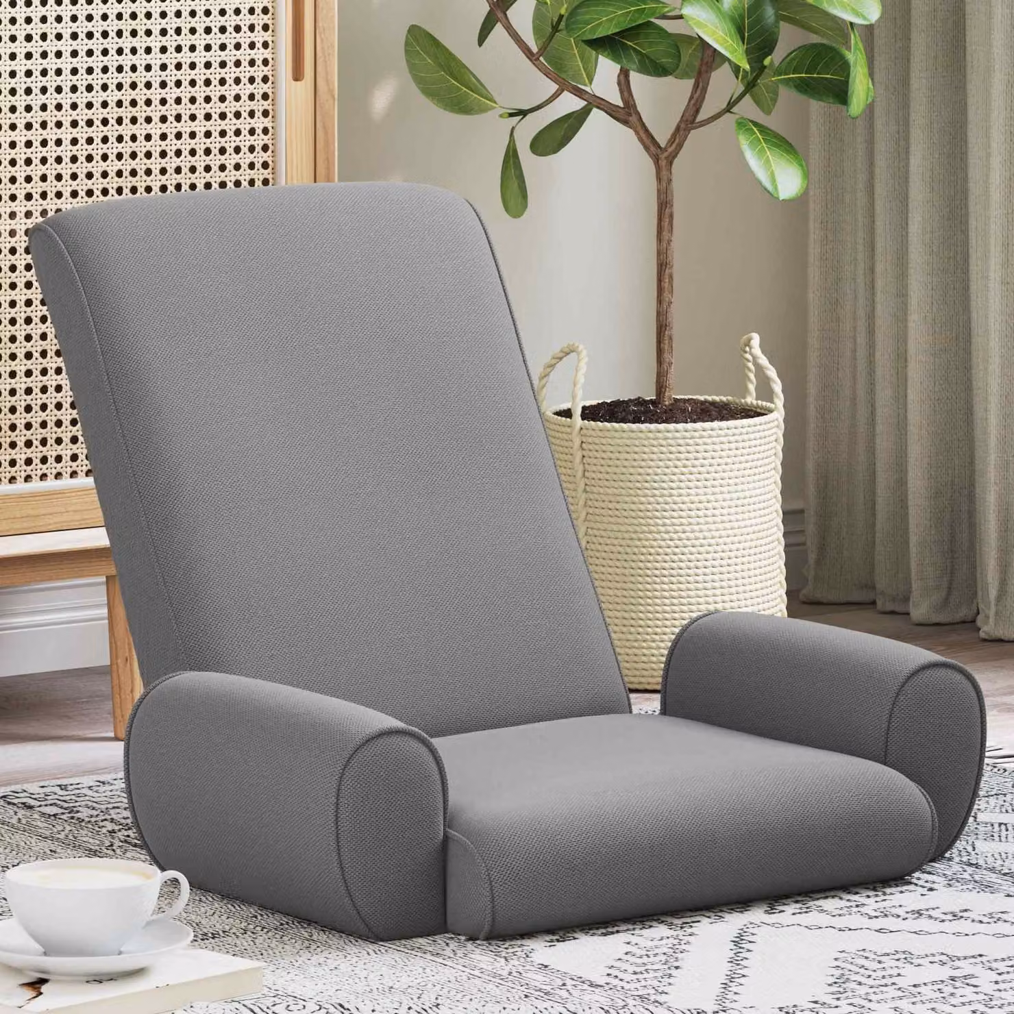 Sedia da pavimento regolabile vidaXL in velluto grigio scuro con struttura moderna