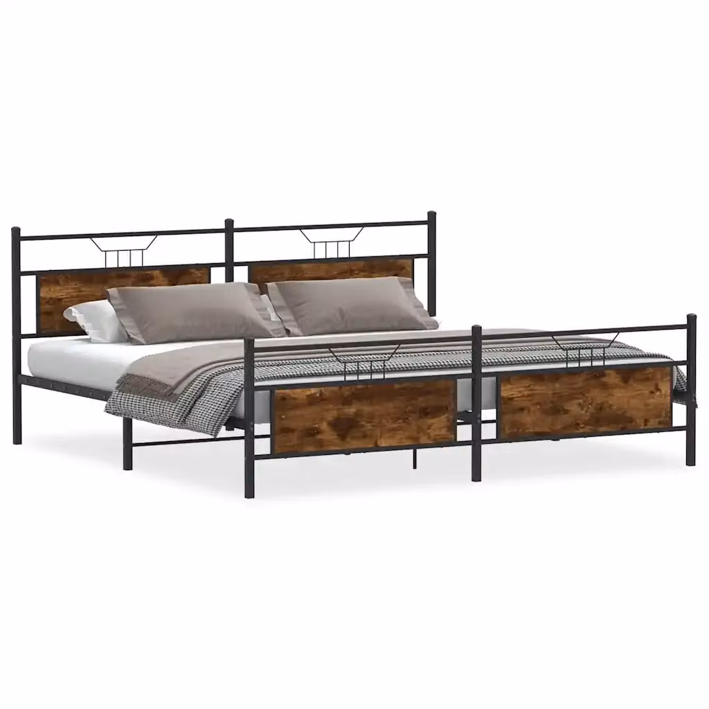 Giroletto vidaXL in metallo e MDF color rovere fumo senza materasso L: 193 cm, P: 203 cm – 2
