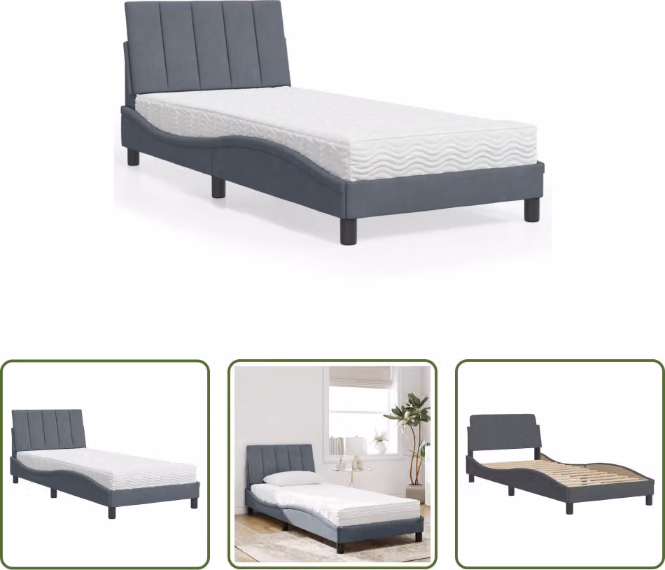 The Living Store Letto con materasso grigio scuro 90x190 cm in velluto