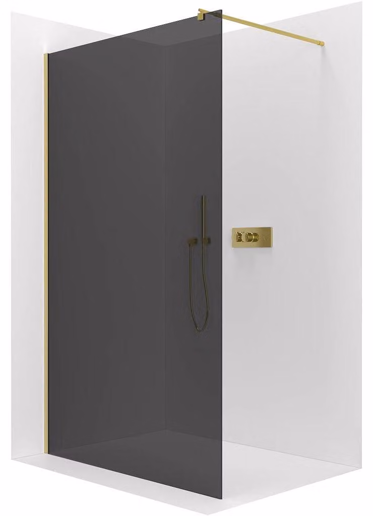 CERANO - Box doccia Walk-in Onyx Round L/P - 8 mm - montante rotondo - finitura dorata, vetro grafite - 90x200 cm