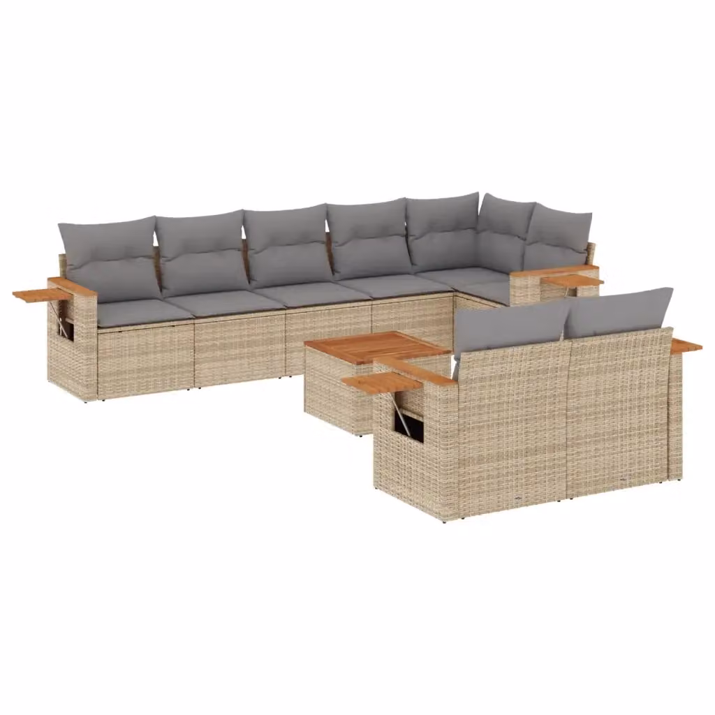 vidaXL Set Divano da Giardino a L 9 pz in Polyrattan con Cuscini Beige e Tavolino da Esterno – 2