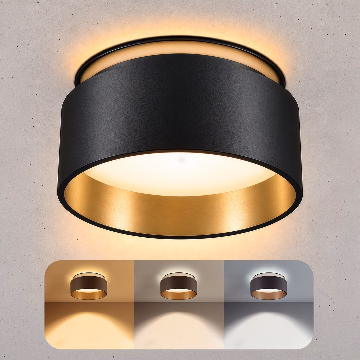 SSC-LUXon LED Spot da incasso a soffitto Sudara con luce indiretta incl. LumiFLEX LED 4W bianco caldo + bianco neutro + luce diurna 230V - Faretto da incasso di design oro nero