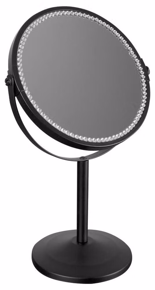 Specchio da trucco da appoggio HELENE, diametro 170 mm, bifacciale, con strass, nero