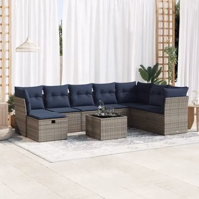 Set Divano da Giardino 9 pz con Cuscini Grigio in Polyrattan 3325347