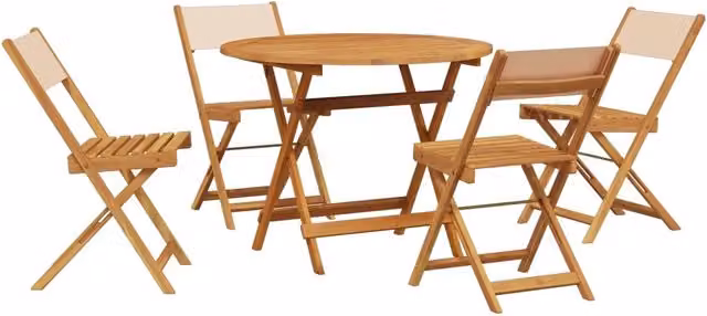 Set Pranzo da Giardino 5 pz | Set Salotto da Giardino Beige in Tessuto e Legno Massello