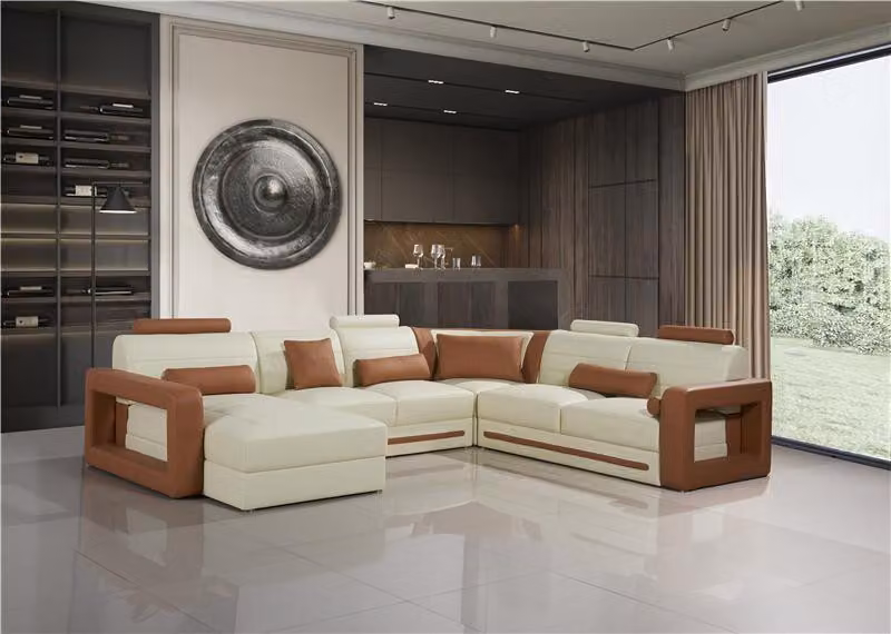 Designer Couch U-Form Ecksofa Polster Couch Leder Garnituren Wohnlandschaft