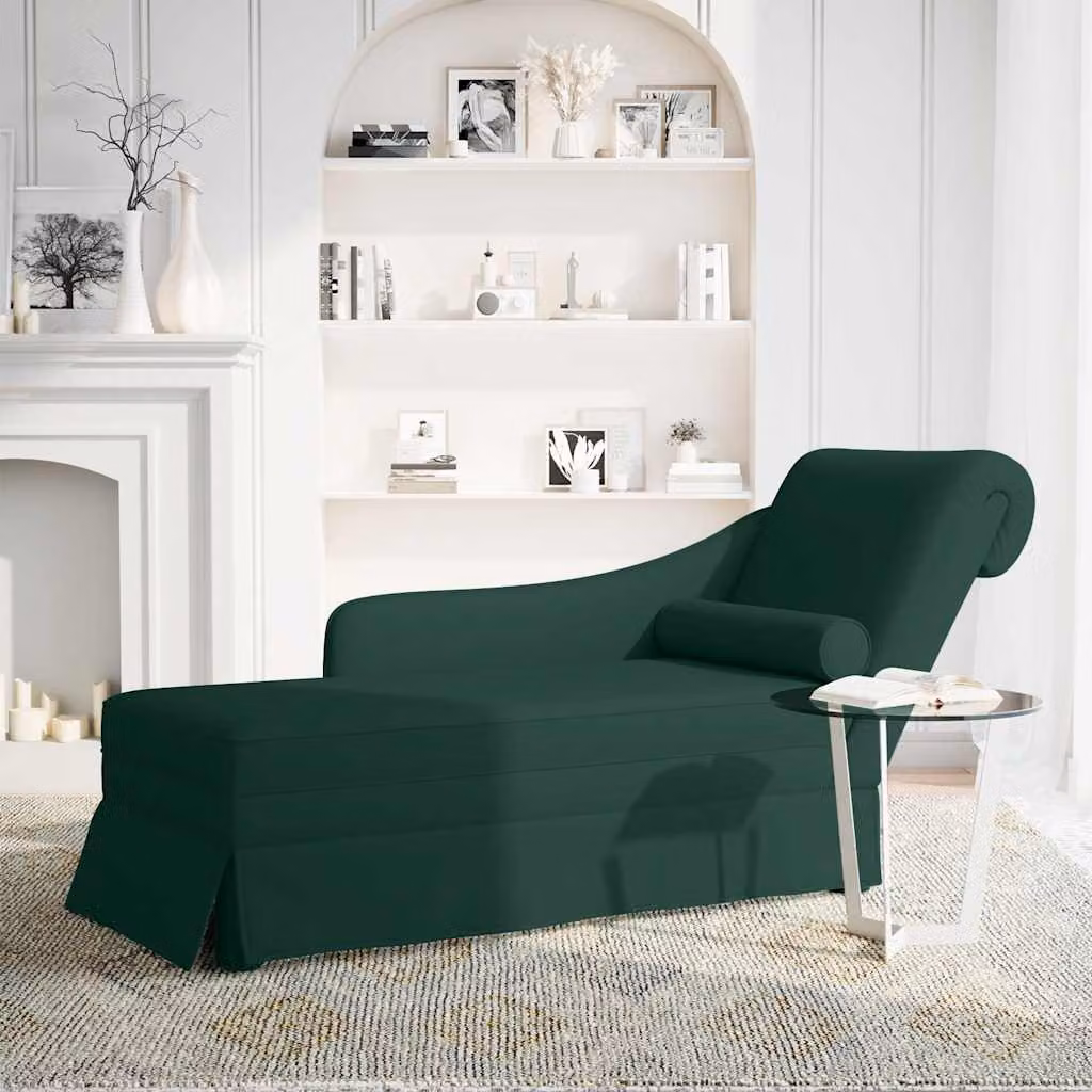 vidaXL Sdraio con Capezzale e Bracciolo Destro Verde Scuro in Velluto