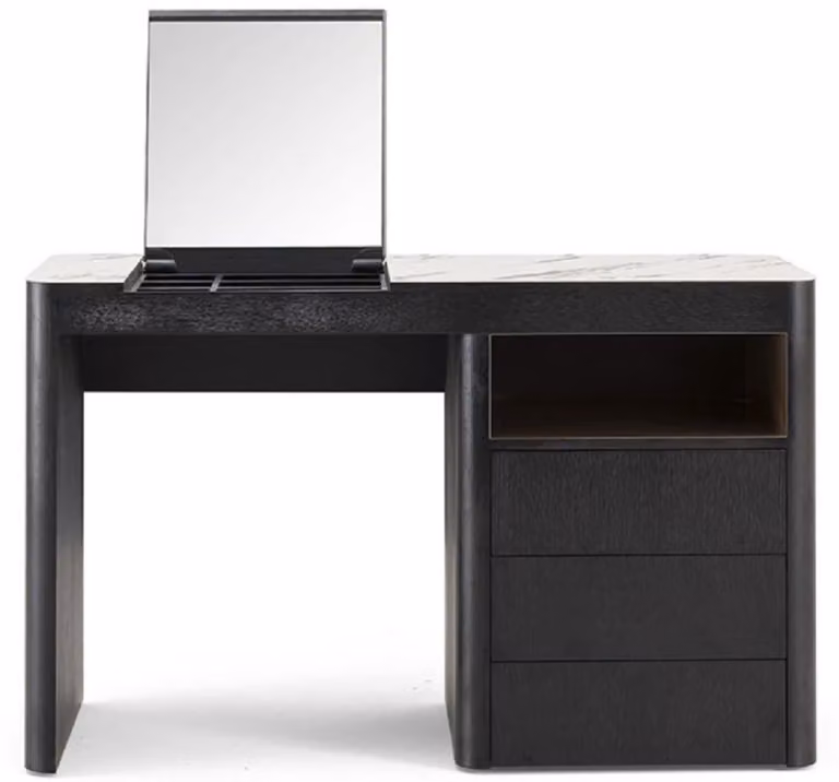 Casa Padrino, toletta con 3 cassetti e specchio ribaltabile nero/bianco 120 x 50 x h. 76 cm - Arredo bagno - Mobili per hotel