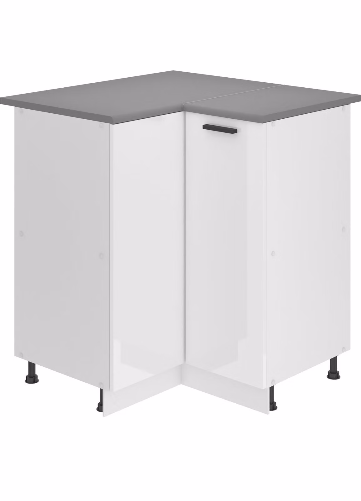 Base da cucina Belini, base da cucina larga 90 cm. Base per cucina SNP con piano di lavoro. Mobile da cucina ad angolo con 1 anta, bianco lucido