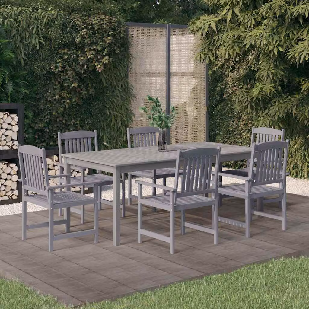 Set da pranzo da giardino vidaXL in legno di acacia massello, 7 pezzi, grigio