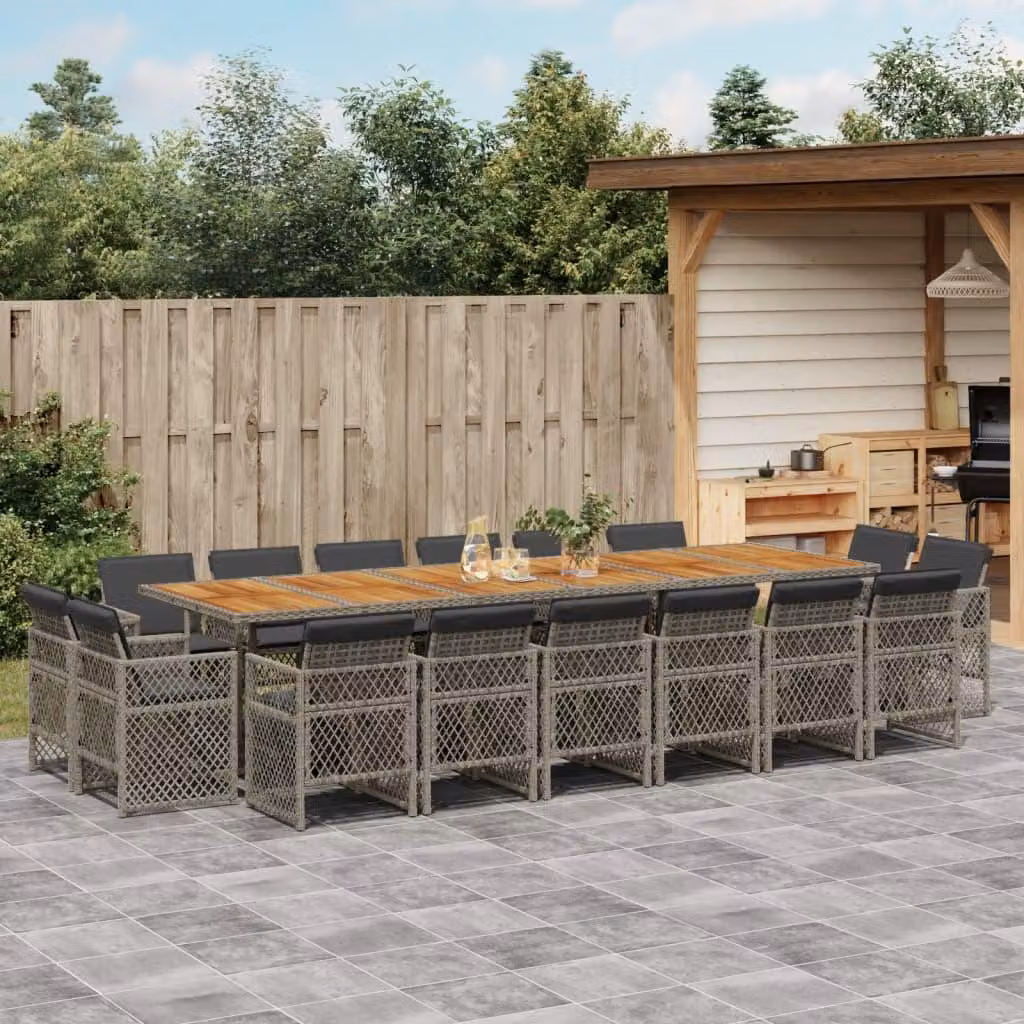 Maison Exclusive - Set da Pranzo da Giardino 17pz con Cuscini Grigio in Polyrattan