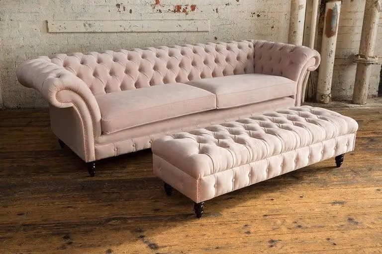 Chesterfield Sofagarnitur 4 sitzer XXL Stoff Sofa Couch + Hocker Sitz Garnitur