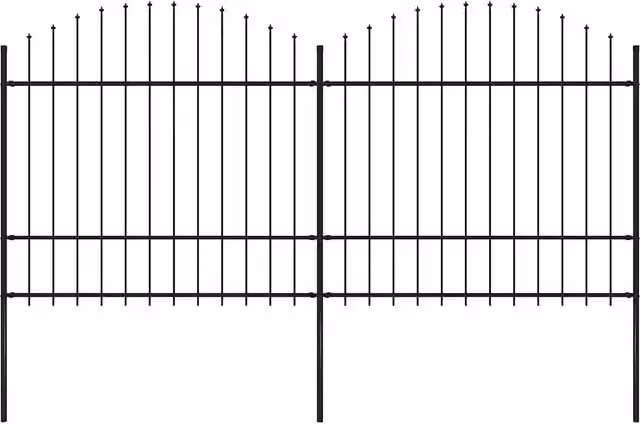 Recinzione da giardino con punta a lancia in acciaio VIDAXL nero L: 337 cm, H: 175 cm