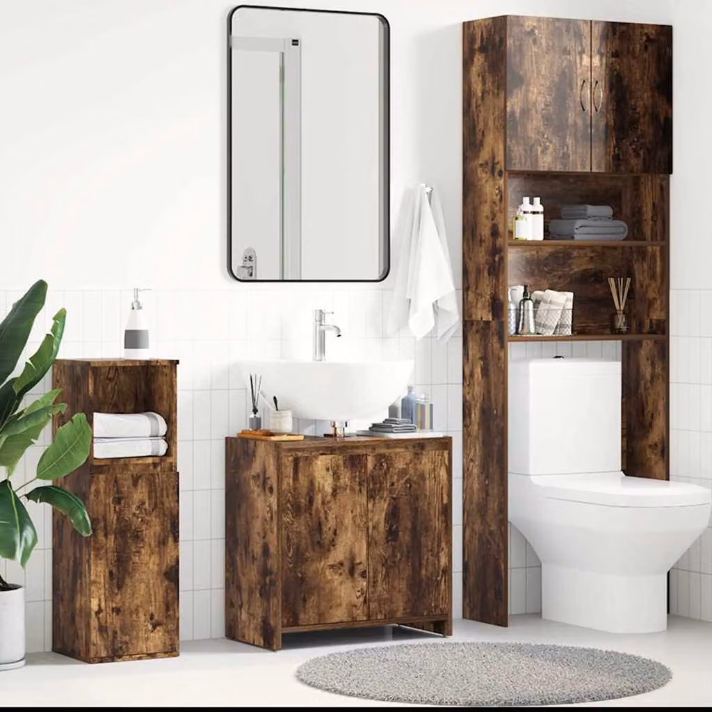 Armadietto da bagno sospeso vidaXL in legno Rovere Fumo, L: 60 cm, P: 33 cm, H: 60 cm